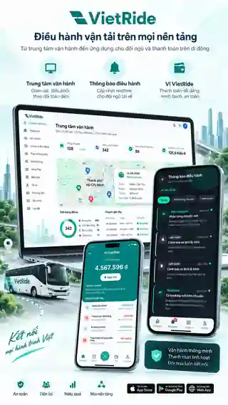 VietRide operations dashboard, driver notifications and wallet across web and mobile